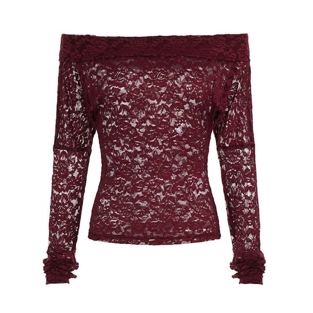 Off-Shoulder Lace Slim Fit Crop Top & Low Rise Sequin Ruched Mini Pencil Skirt