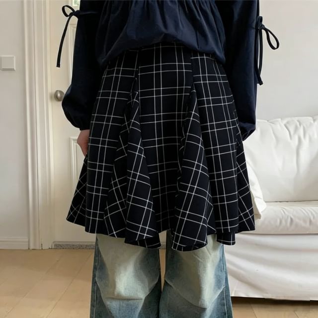 Mid Waist Plaid A-Line Skirt
