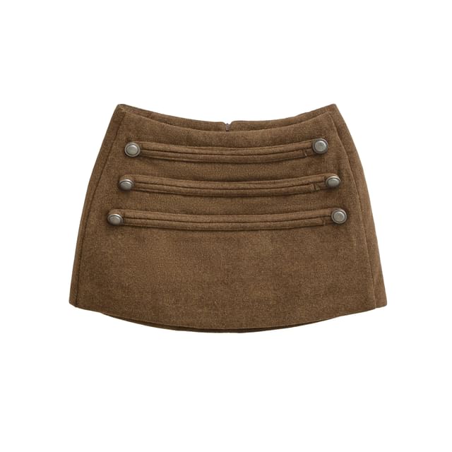 Mid Waist Plain Button Detail Mini Pencil Skirt