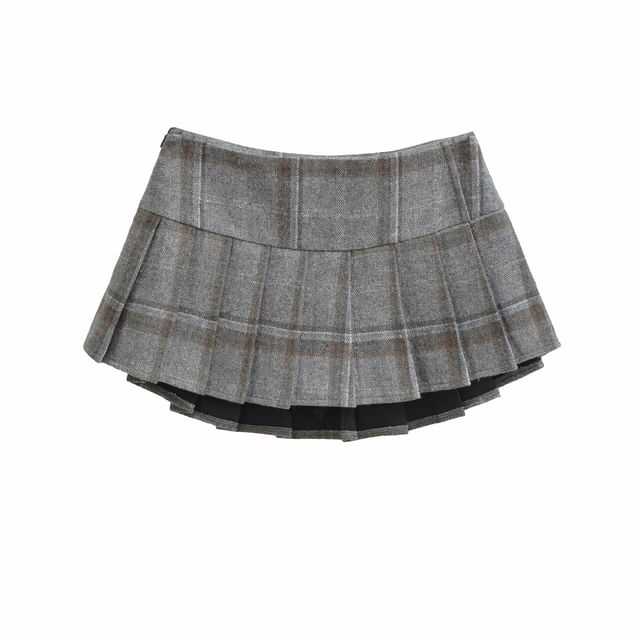 Mid Waist Plaid Pleated Mini A-Line Skirt