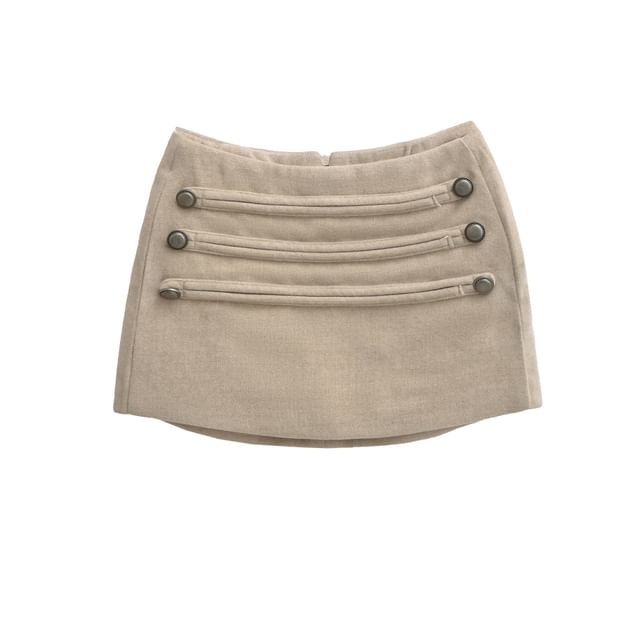 Mid Waist Plain Button Detail Mini Pencil Skirt