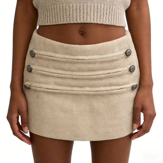 Mid Waist Plain Button Detail Mini Pencil Skirt