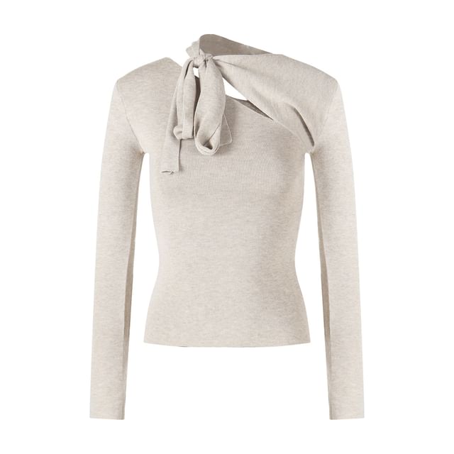 Tie Neck Knit Top with Cutout and High Waist Ruffle Knit Skirt