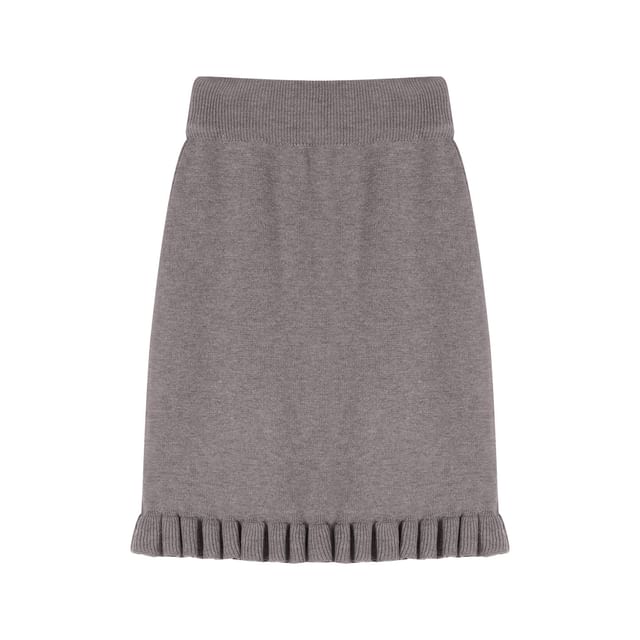 Tie Neck Knit Top with Cutout and High Waist Ruffle Knit Skirt