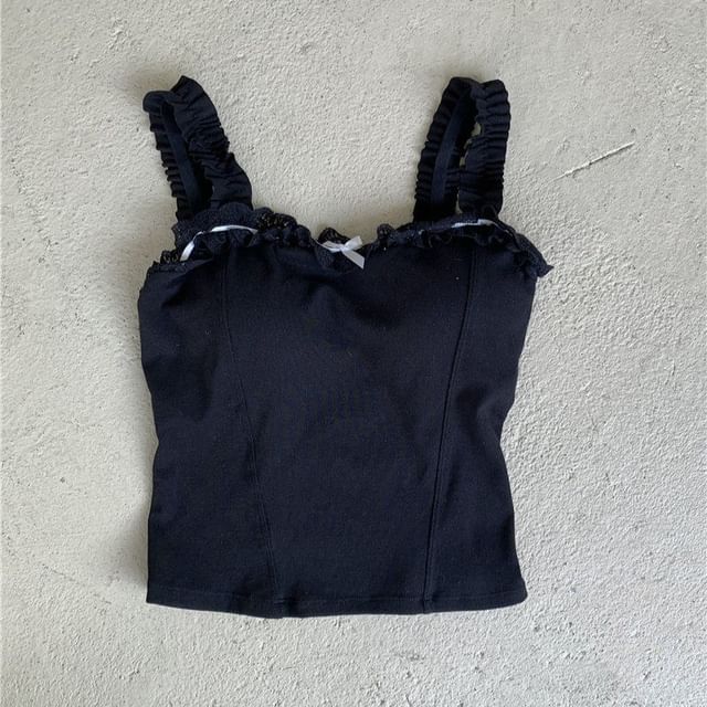 Square Neck Lace Trim Padded Crop Tank