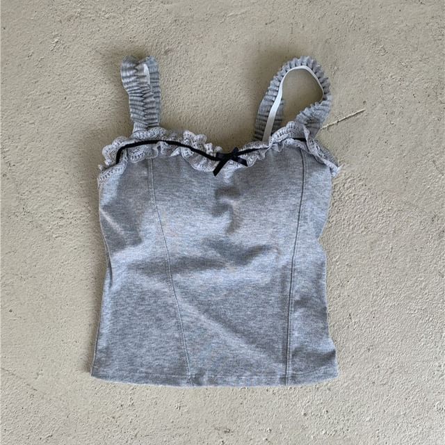 Square Neck Lace Trim Padded Crop Tank