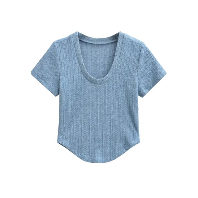 U-Neck Crop Tee with Short Sleeves