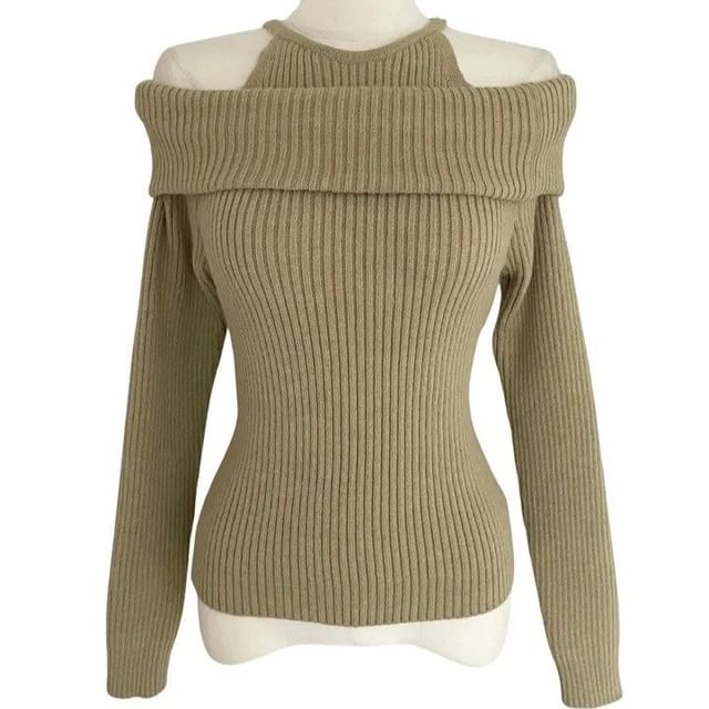 Cold Shoulder Ribbed Knit Long-Sleeve Blouse