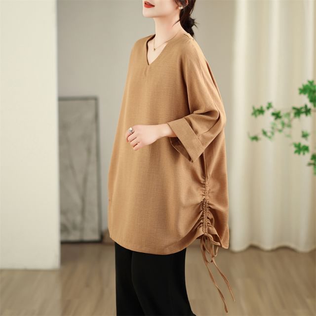 V-Neck Tunic with Three-Quarter Sleeves