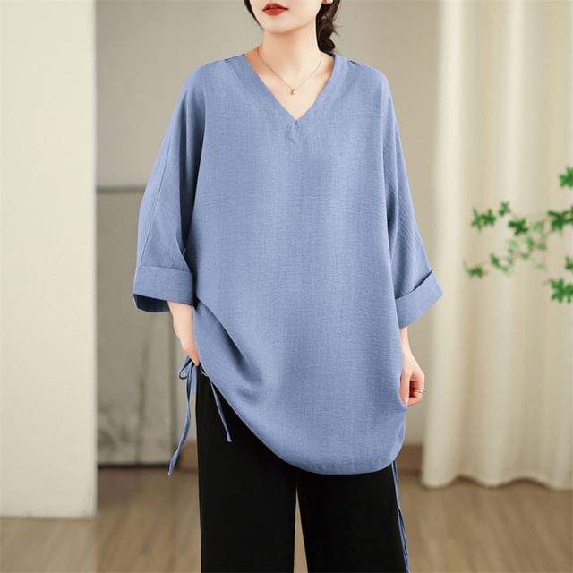 V-Neck Tunic with Three-Quarter Sleeves