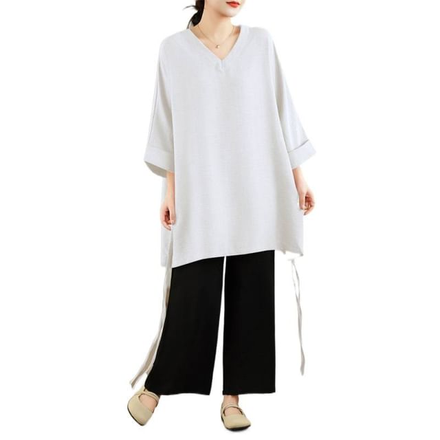 V-Neck Tunic with Three-Quarter Sleeves