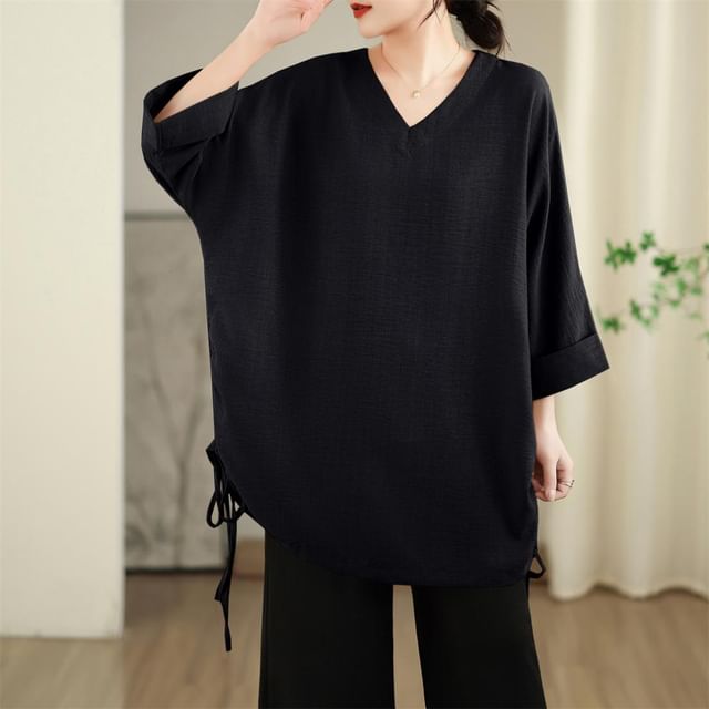 V-Neck Tunic with Three-Quarter Sleeves