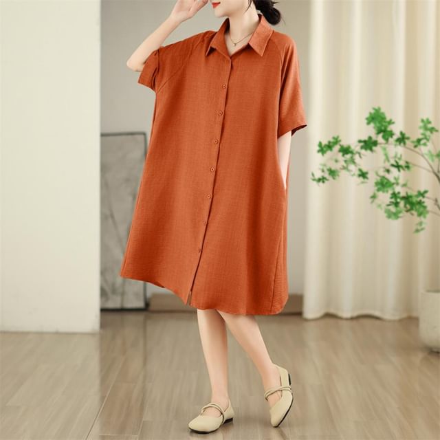 Sashed Long Shirt with Elbow-Length Sleeves