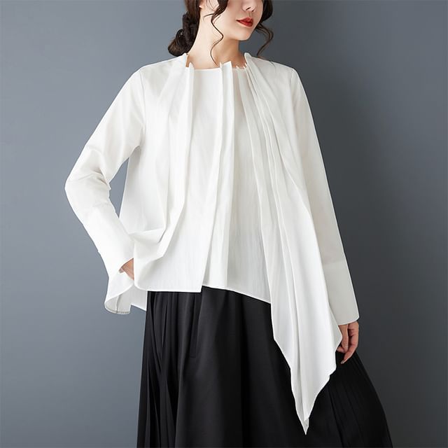 Asymmetrical Crewneck Shirt with Long Sleeves