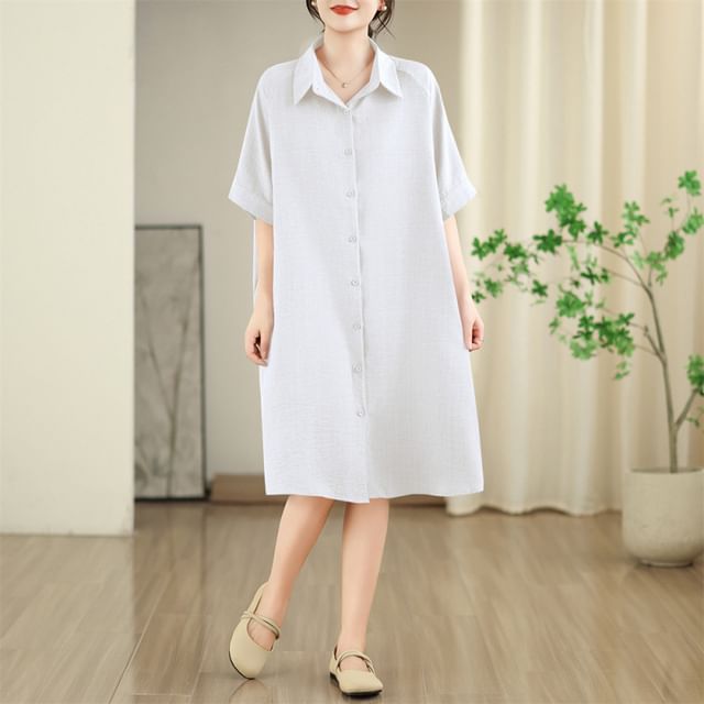 Sashed Long Shirt with Elbow-Length Sleeves