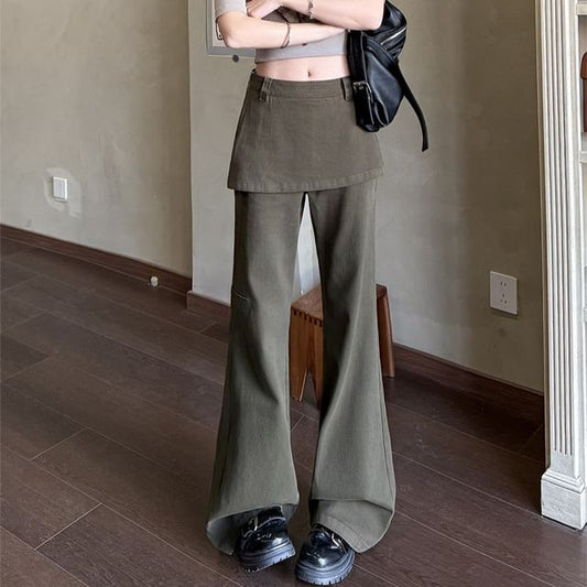Skirt Overlay Flared Cargo High-Waisted Jeans