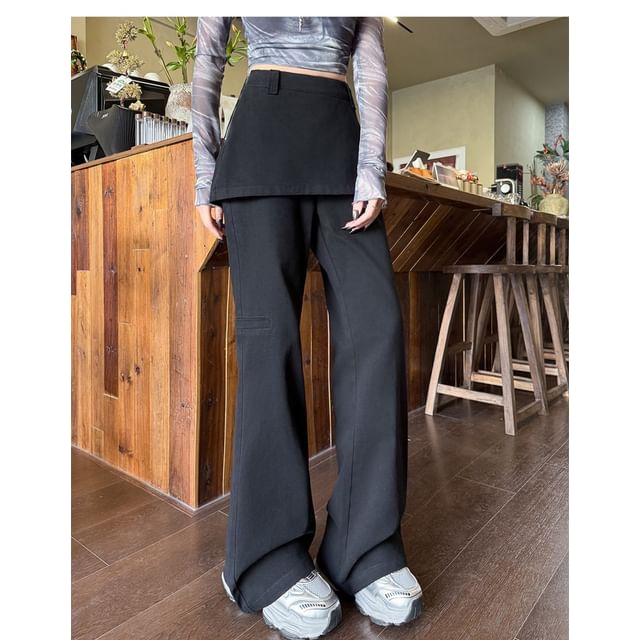 Skirt Overlay Flared Cargo High-Waisted Jeans