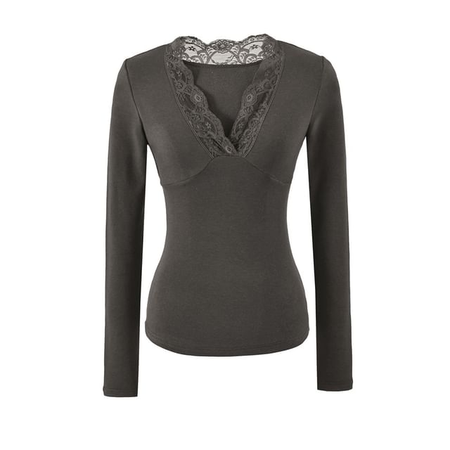 V-Neck Lace Panel Top