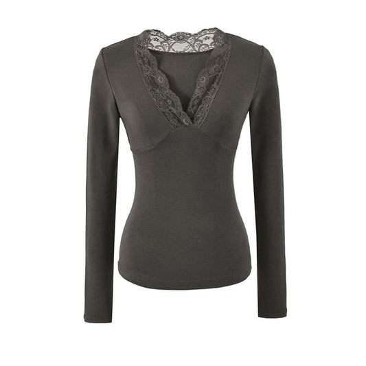 V-Neck Lace Panel Top