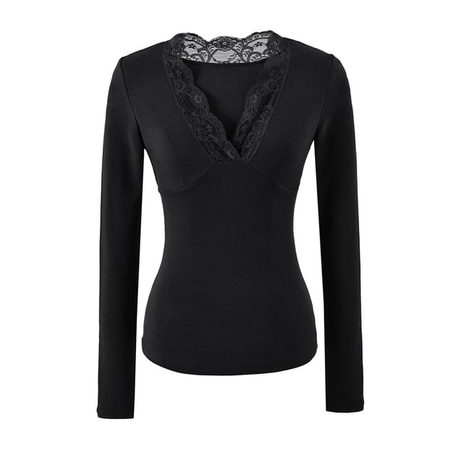 V-Neck Lace Panel Top