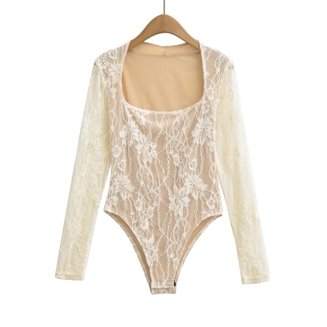 Square Neck Lace Overlay Bodysuit