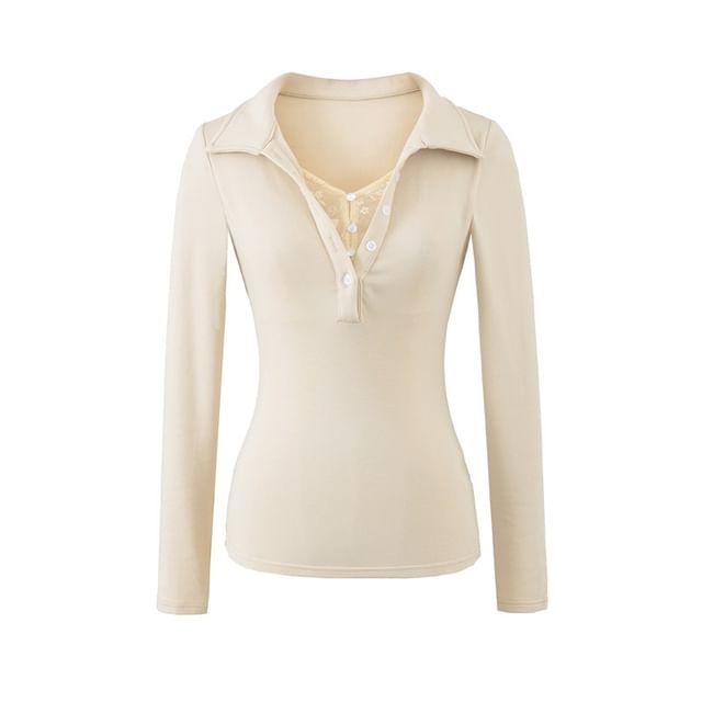 Collared Mock Two-Piece Lace Panel Top