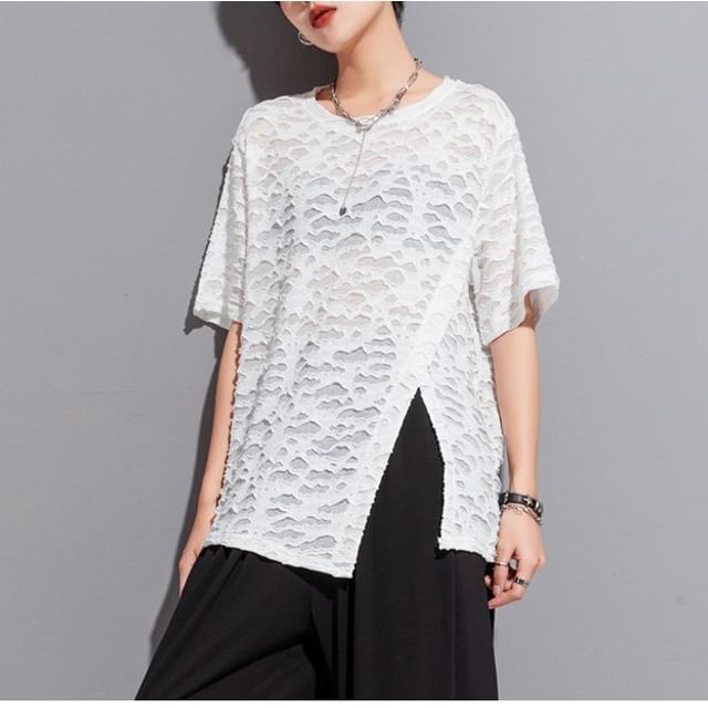 Textured Slit Crew Tee in Solid