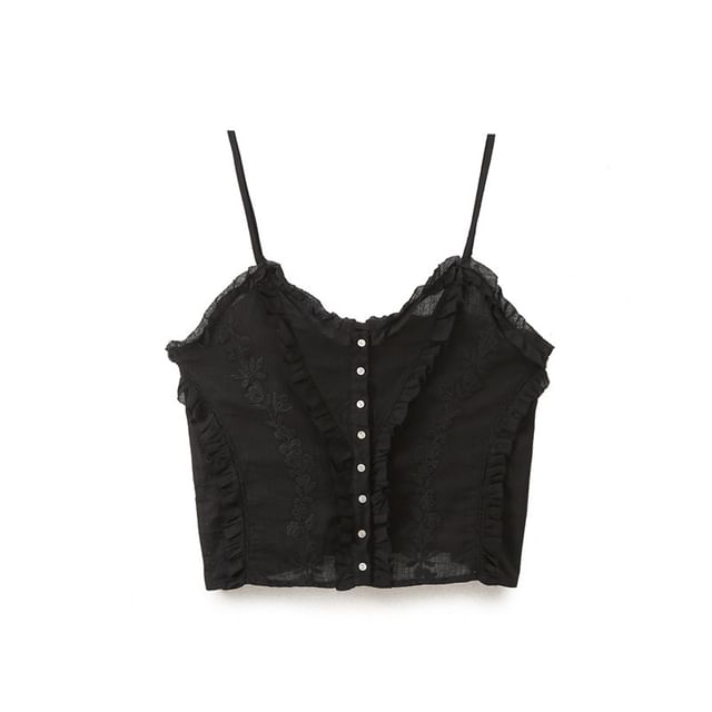 Button-Front Ruffle Crop Cami