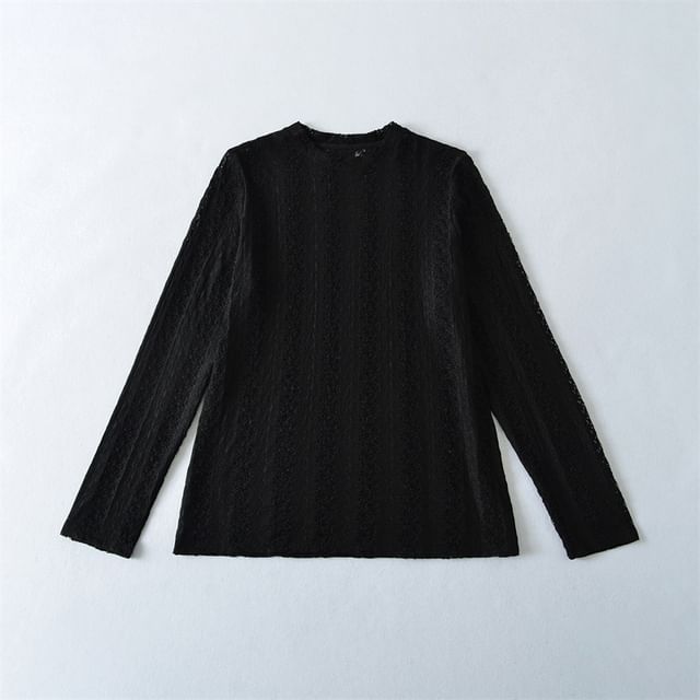 Crew Neck Lace Long Sleeve Top