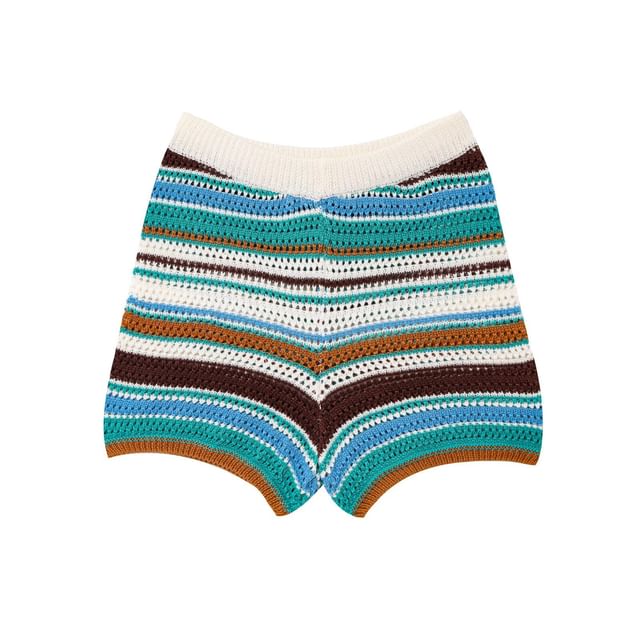Striped Button Up Knit Top And Mid Rise Shorts