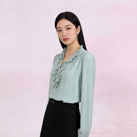 Ruffle Trim Collar Long Sleeve Blouse
