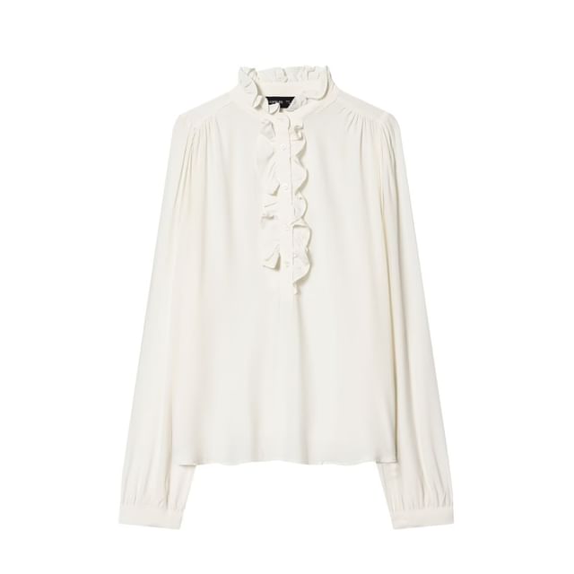 Ruffle Trim Collar Long Sleeve Blouse