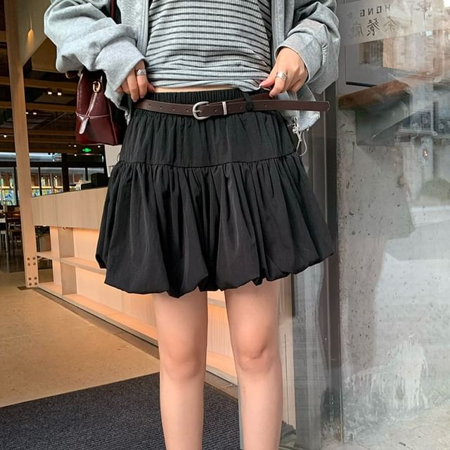 Mini A-Line Skirt with Belt - Low Rise Plain