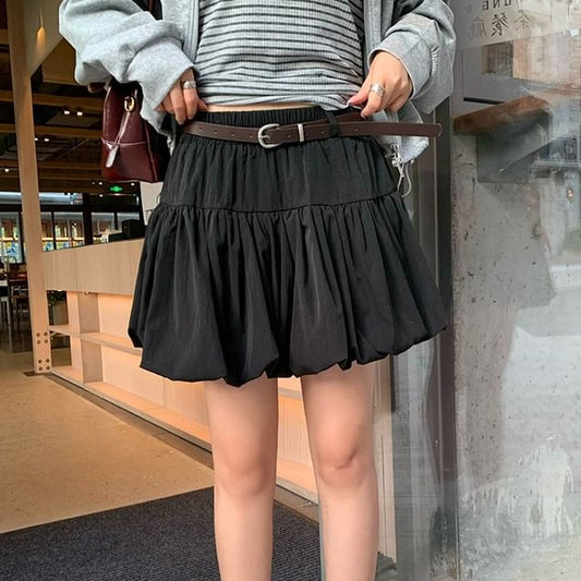 Mini A-Line Skirt with Belt - Low Rise Plain