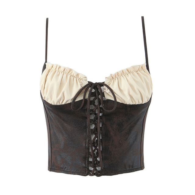 Lace Up Two Tone Crop Camisole