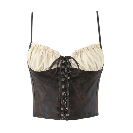 Lace Up Two Tone Crop Camisole
