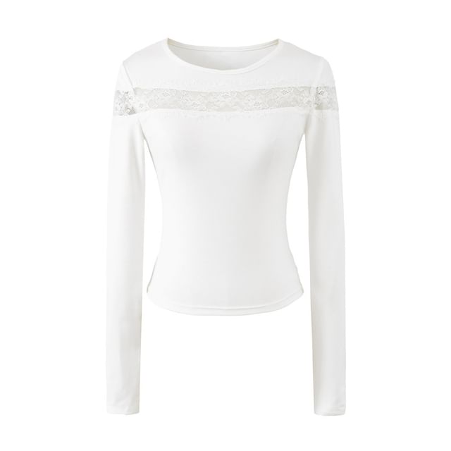 Crewneck Lace Panel Cropped Tee