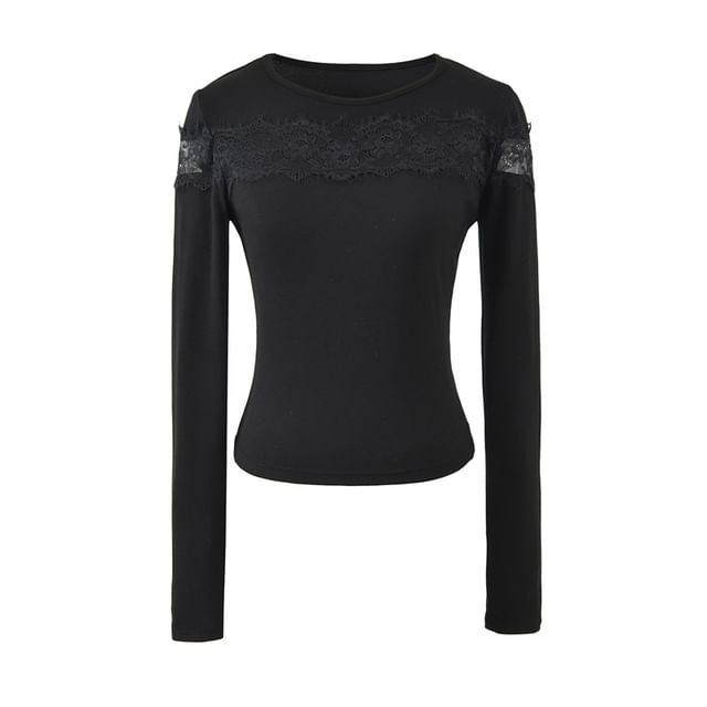 Crewneck Lace Panel Cropped Tee