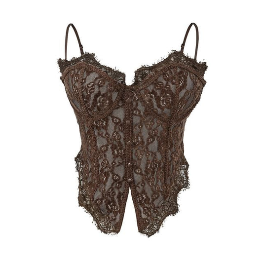 Lace Button Front Crop Corset Top