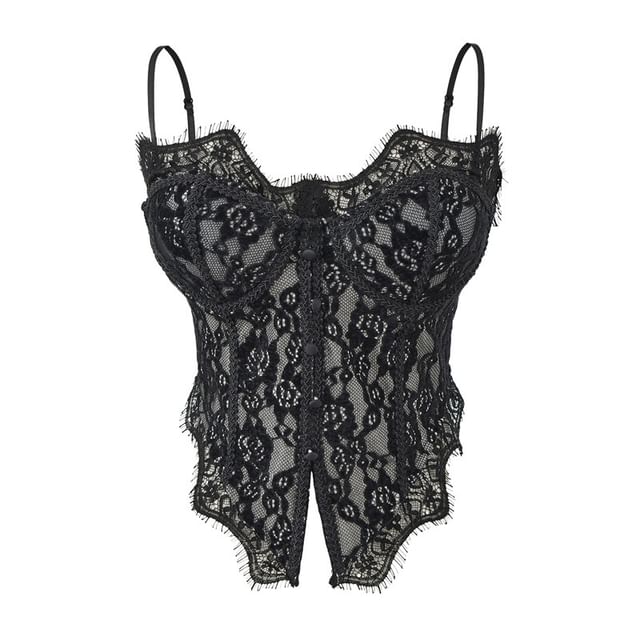 Lace Button Front Crop Corset Top