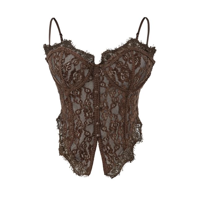 Lace Button Front Crop Corset Top