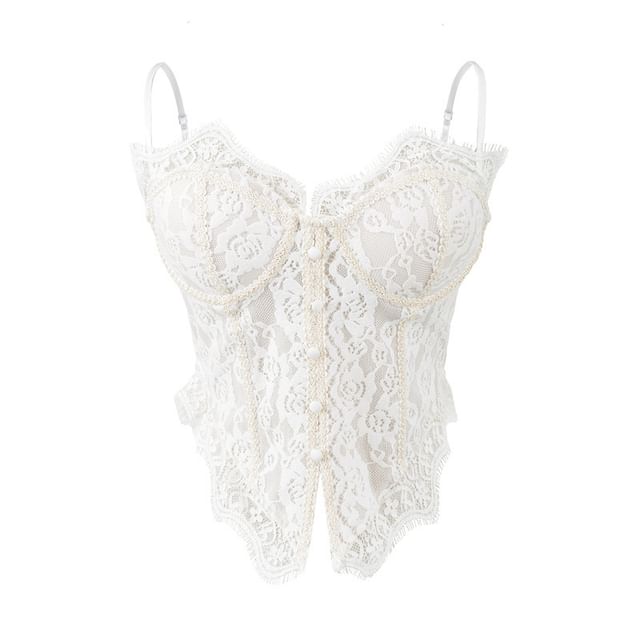 Lace Button Front Crop Corset Top