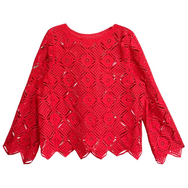 Round Neck Lace Long Sleeve Top