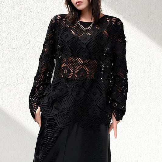 Round Neck Lace Long Sleeve Top