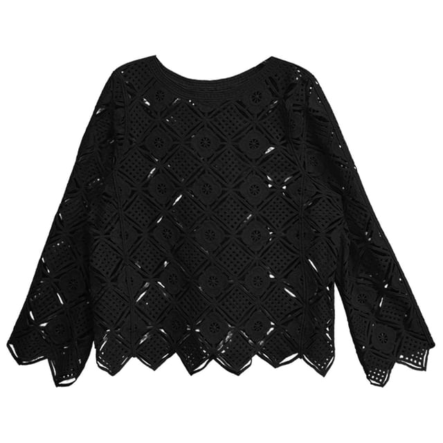 Round Neck Lace Long Sleeve Top