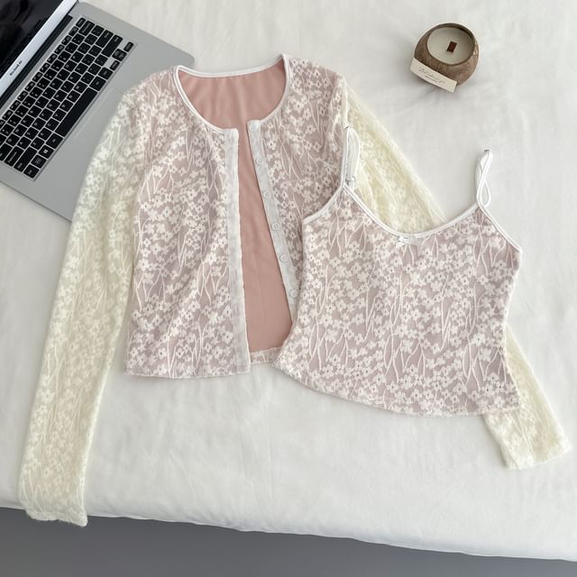 Lace Cardigan and Camisole Set
