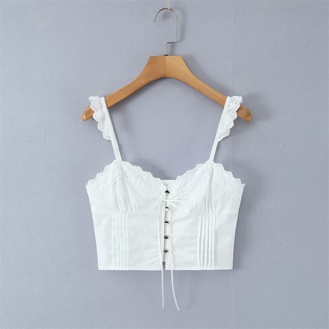 Lace Trim Ruffle Button Detail Camisole
