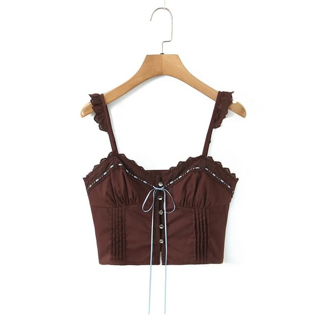 Lace Trim Ruffle Button Detail Camisole