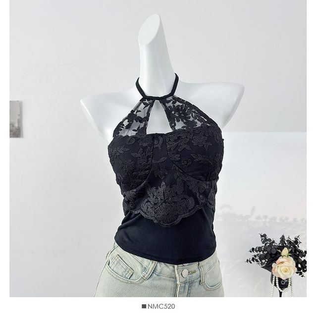 Halter Lace Panel Tank