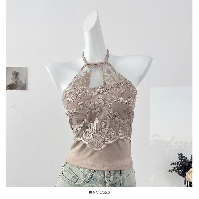 Halter Lace Panel Tank